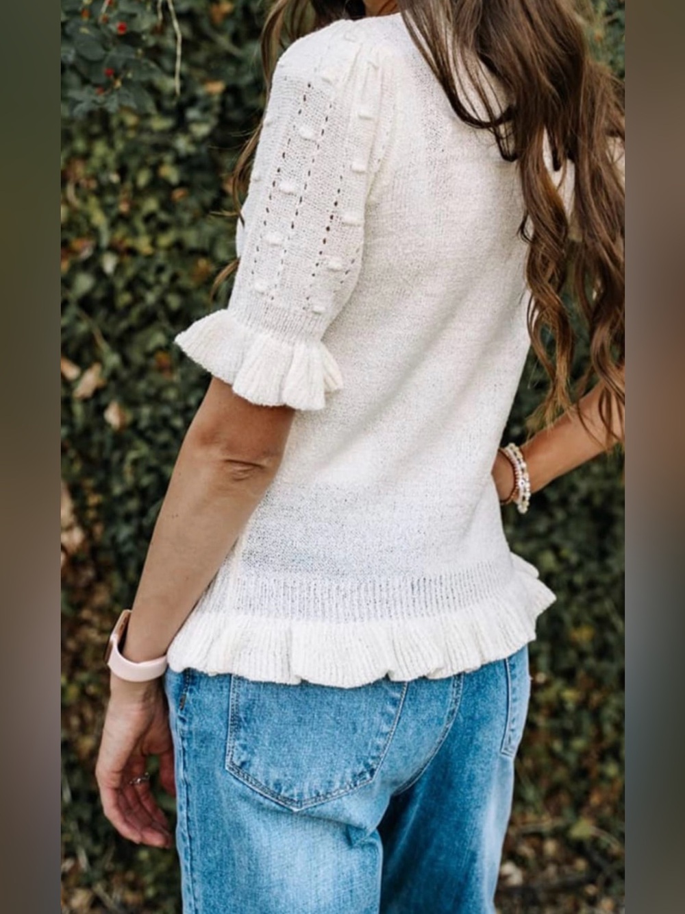 LIKE NEW Blu Pepper Cream Puff Sleeve Ruffle Knit Sweater - Sz Medium